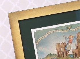 I moderní zlatý rám a tmavě zelená pasparta k obrazu Adolfa Borna Řecká Špiónka dají litografii tradiční vzhled