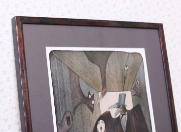 Litografie E.A.Poe Adolfa Borna v luxusní rámování z oxidovaného pravého stříbra s muzeální paspartou a antireflexním sklem