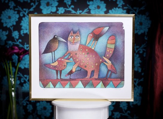 Jednoduchý tenký rám pro litografii Adolfa Borna Leopard bez paspart