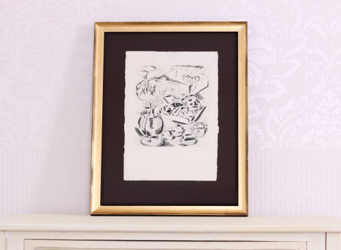 Cyril Bouda - Cukroví a orchidej - původí stav mědirytu se zahnědnutím papíru oxidací a rozpadem papíroviny