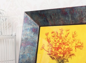 Luxusní rámování obrazu Keepsake Míly Fürstové do širokého rámu s opalizujícím efektem pravého stříbra se speciální oxidací.