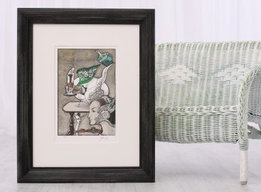  Černý art-deco rám na litografii Josefa Lieslera s  Černý art-deco rám na litografii Josefa Lieslera s muzeální paspartou a antireflexním sklem. paspartou a antireflexním sklem. 