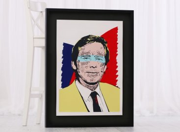 Celočerné 3D rámování serigrafie Václav Havel do moderního prostorového rámu