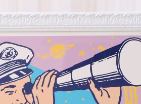 Bílý lesklý pop art rám na serigrafii Pasta Oner Dear future