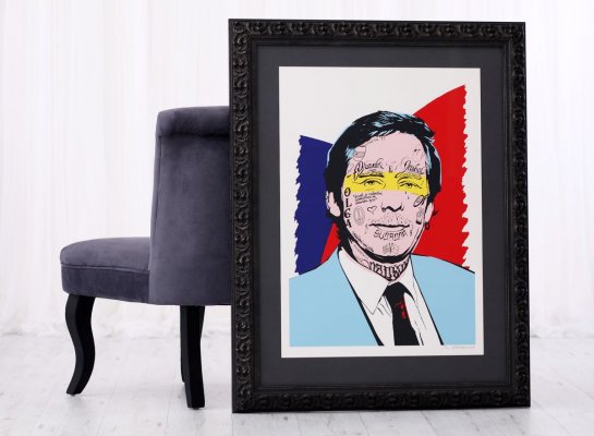 Autorský tisk Pasta Oner Václav Havel 2019 v ornamentálním černém rámu s antracitovou paspartou 