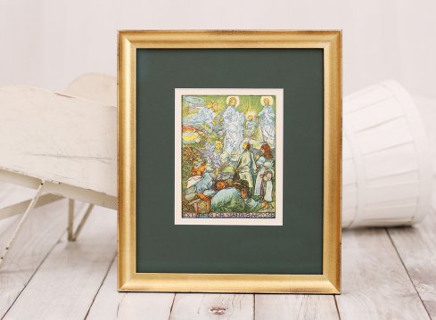 Rámování dřevorytu Josefa Váchala s Ex Libris Dr. Bartoše do zlatého rámu se zelenou paspartou v galerii Frame-it.cz.