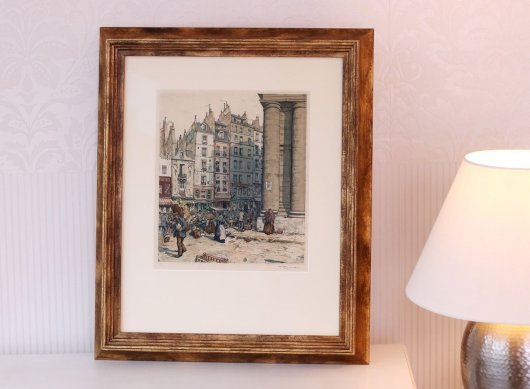 Zajímavý nadčasový rám v patinovaném zlatě a muzeální pasparta a sklo pro lept Paříž Šimona Tavíka Františka