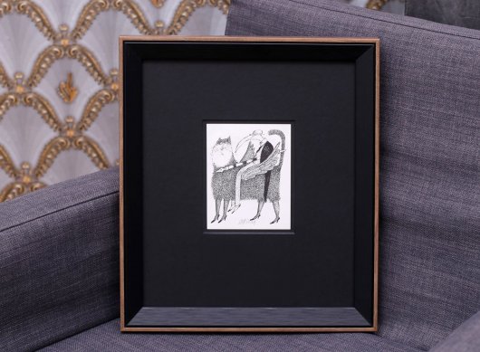 Tisk Adolfa Borna Učitel národů zarámovaný v muzeální černé paspartě a moderním černém rámu