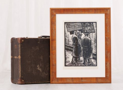 Dřevěný dýhovaný rám na dřevoryt Jana Rambouska