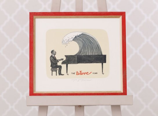 Grafika Vlna Wave Jiřího Slívy v padnoucím patinovaném červeném rámu