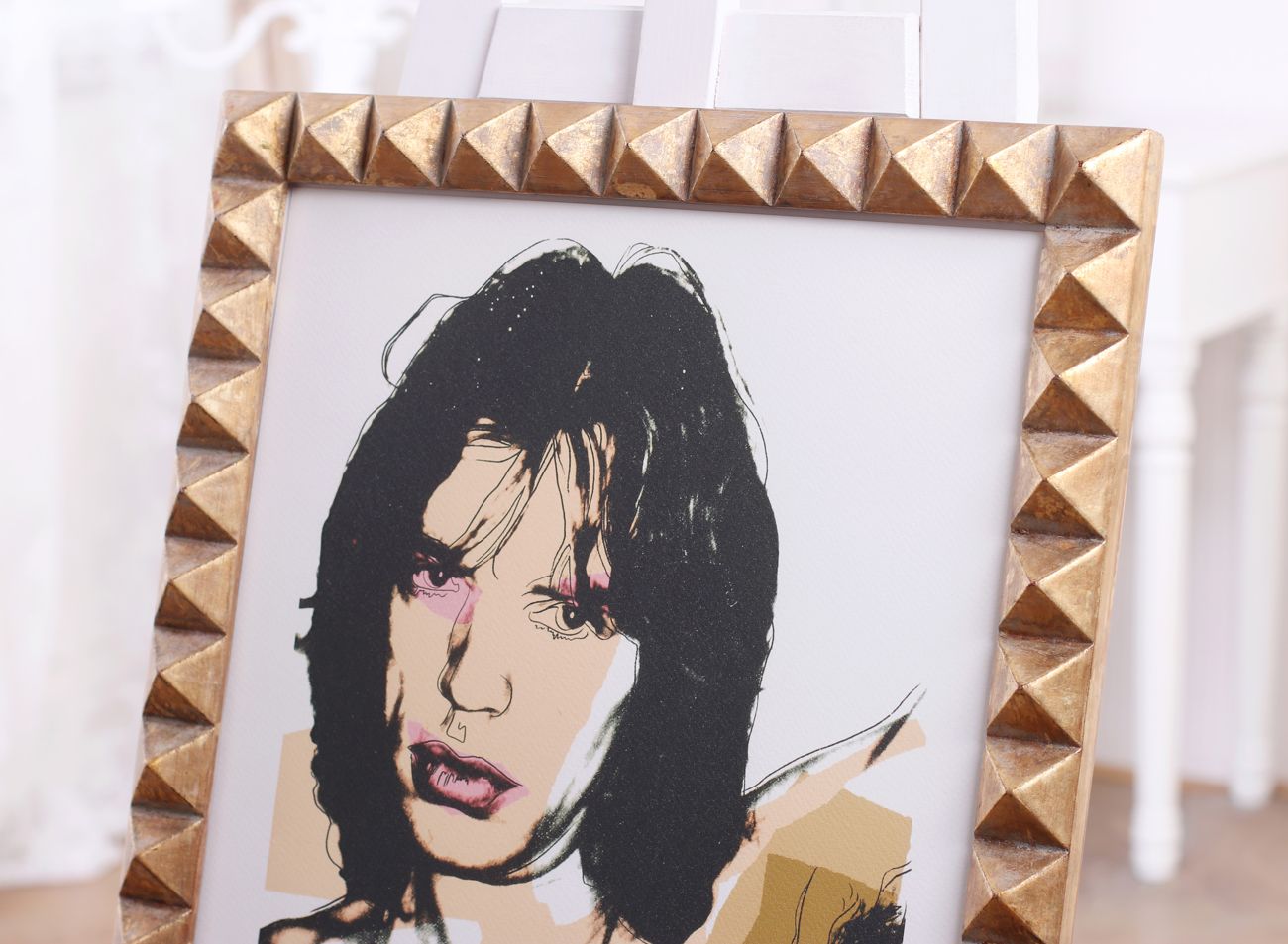 Luxusní vyřezávaný rám s pyramidami na obraz Andyho Warhola - Mick Jagger