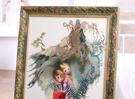 Plakát Perníková chaloupka Jiřího Trnky zalaminovaný a zarámovaný do hravého dřevěného rámu