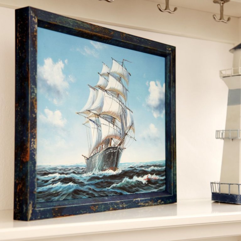 patinovaný modrá rám na obraz plachetnice