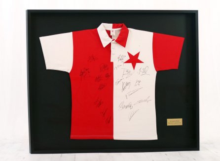 Podepsaný fotbalový dres Slavia Praha v černém 3D rámu