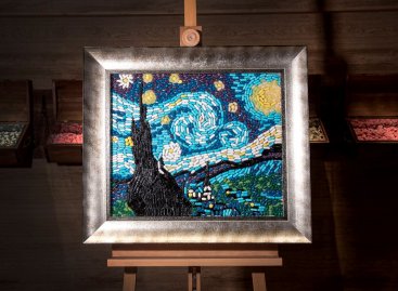 Rámování mozaiky z bonbónů a želé tvořící obraz Starry night