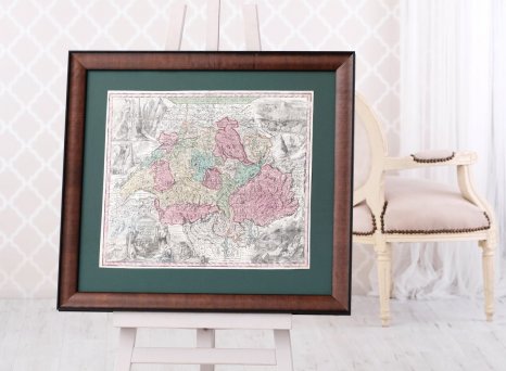 Rámování historické mapy Švýcarska z 18. století