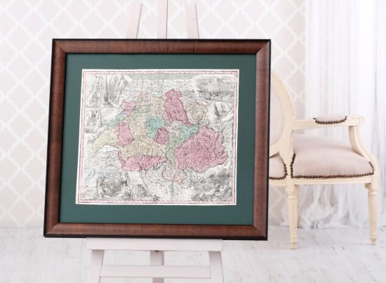 Rámování historické mapy Švýcarska z 18. století