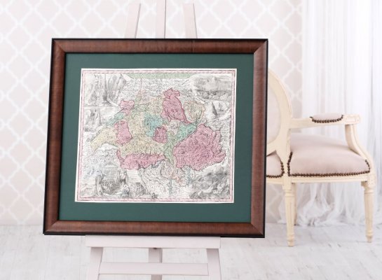 Rámování historické mapy Švýcarska z 18. století