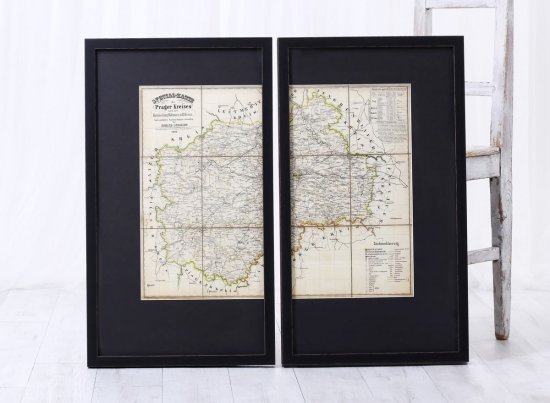 Rámování staré dvojdílné mapy Prahy do asymetrických rámů