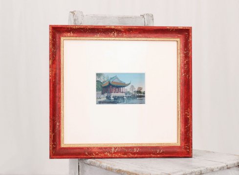 Rámování čínské výšivky v čínském stylu do červeno-zlatého rámu