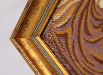 Korálková výšivka - Ikona poslední večeře zarámovaná v tradičním profilovaném  zlatém rámu