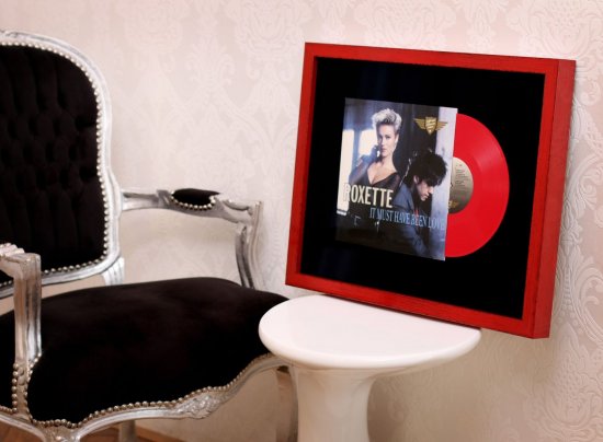 Prostorové rámování gramofonové desky Roxette na sametový podklad do červeného rámu