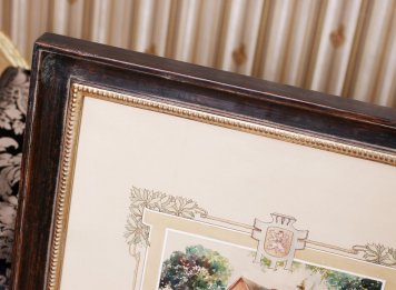 Zakázkový hnědý rám s patinou času a zlacenou filetkou na historický diplom - čestné občanství