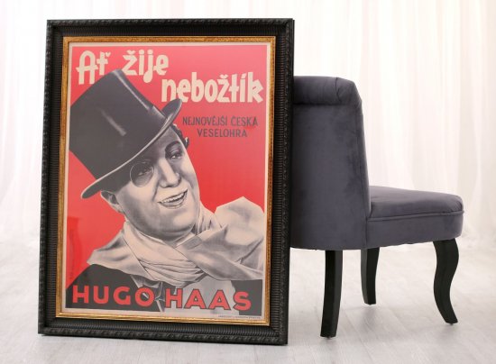 Rámování reprodukce filmového plakátu Ať žije nebožtík do kvalitního dobového rámu bez pasparty