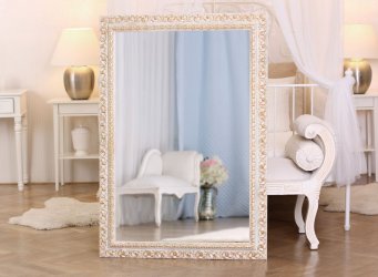 Velké ornamentální zrcadlo v rámu barvy Aqua se zlatým ornamentem