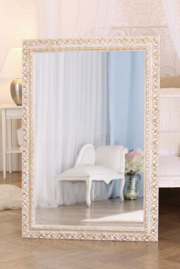 Velké ornamentální zrcadlo v rámu barvy Aqua se zlatým ornamentem