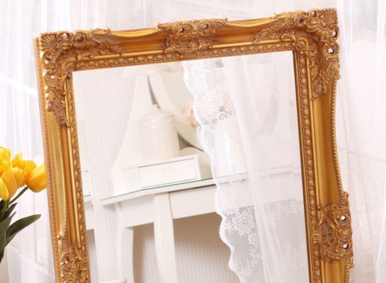 Zlatý ornamentální blondelový rám se zrcadlem s fazetou