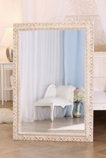 Velké ornamentální zrcadlo v rámu barvy Aqua se zlatým ornamentem