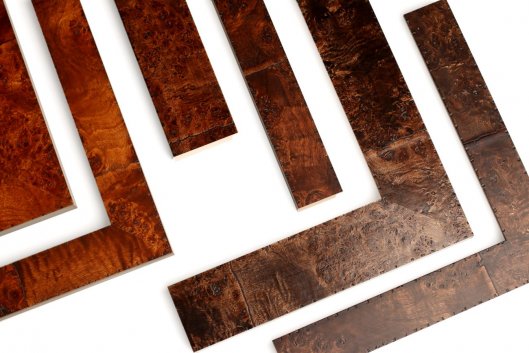 Vzorky rámů na obrazy a zrcadla s dýhou z olivového dřeva